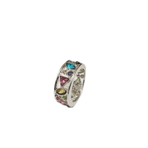 Geometric Shaped Multicolored Gemstone Silver Ring - Picture 7 of 8